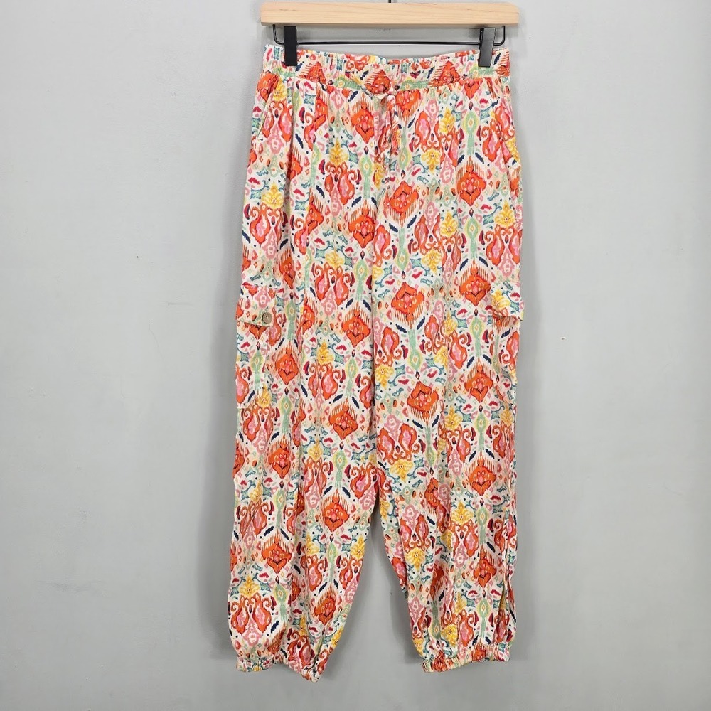 Christian Siriano Linen Blend Pants M Multicolor Tropical Cargo Coastal Vacation